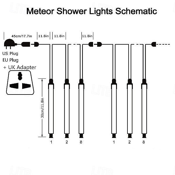 4packs 30cm x8 12 "string lights 576 led fall meteor rain lights for Χριστουγεννιάτικο δέντρο πάρτι διακοπών outtdoor διακόσμηση αδιάβροχη συνδεσιμότητα επέκταση 2025 - $63.99 –P2