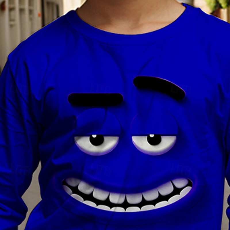 Pojkar tecknat roligt leende ansikte t-shirt långärmad 3D-tryck höst vintermode grundläggande barn 4-12 år rund hals utomhus casual daglig normal passform 2025 - $13.99 –P7
