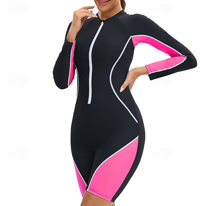 Femmes Maillot de bain Maillot Anti UV Protection Solaire UV UPF50+ manche longue Maillot de Bain Zip Up Natation Surf Patchwork Été Printemps Automne de 2025 ? $27.99 –P12