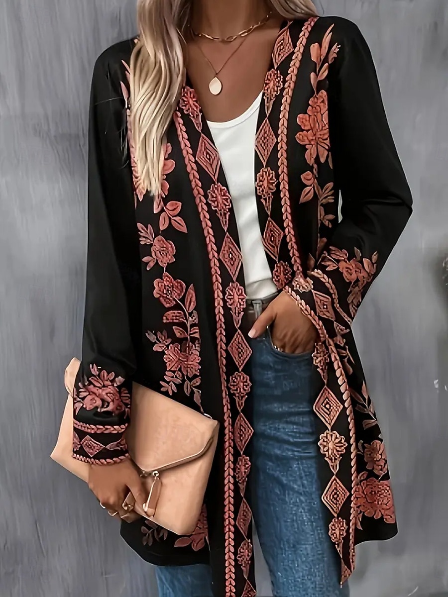 Femmes Manteau d'Hiver Trench Léger Confortable Imprimé Front ouvert ancien Mode Occasionnel Fleuri Vacances Occasionnel Long Sans Col Coupe régulière manche longue Vêtements d'extérieur Blanche de 2025 ? $19.99 –P2
