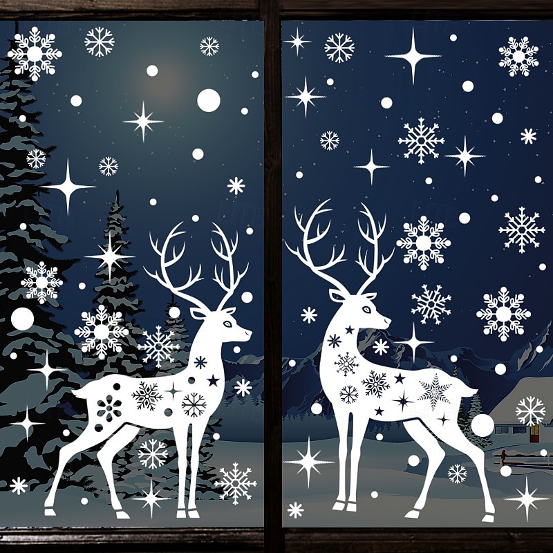 Christmas Window Clings Xmas Wall Sticker Snowflake and Reindeer Design Blue Holiday Decals Static Cling for Glass Window Store Display Festive Christmas Decoration Home Party Accessory 2025 - $8.99 –P2