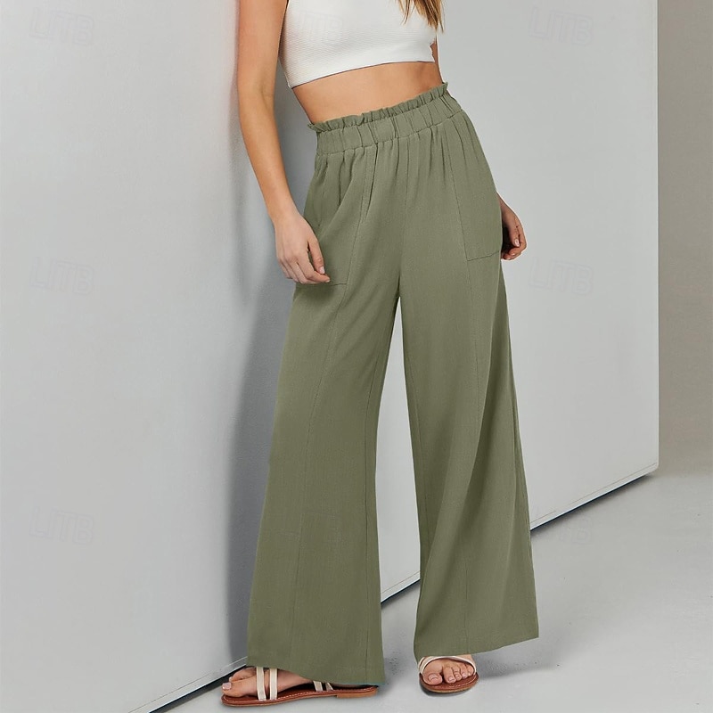 Mujer Perneras anchas pantalones Ropa de calle Casual Longitud total Cintura Media Plano Bolsillo Cintura elástica Cómodo Calle Festivos Ropa Cotidiana Azul Verde Menta Marrón Verde Ejército Otoño 2026 - $22.99 –P8