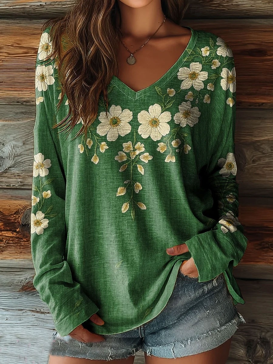 Dame T-skjorte Langermet Grafisk Bokstav Vintage Stilig Klassisk Langermet V-hals Vanlige Topper Daglig Helg Trykk Gul Rosa Brunt Grønn Vår Høst Forhøst 2026 - $24.99 –P3