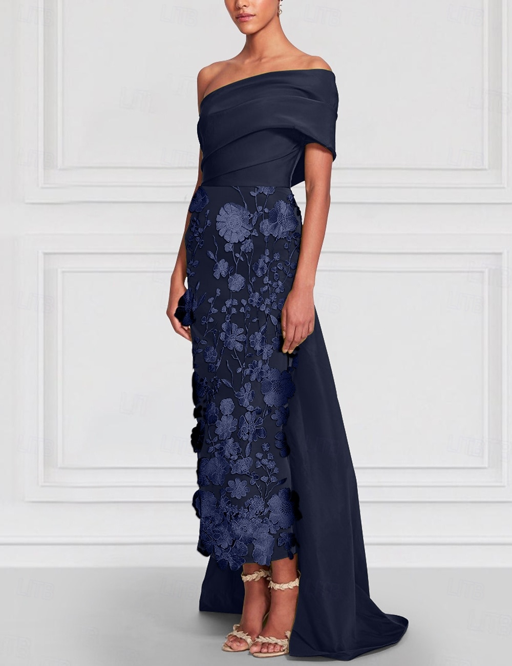 Sheath Column Tea Length Cocktail Dresses Evening Gown Ball Gown with Overskirt Formal Dress Elegant Sleeveless Off Shoulder Garden Party Wedding Satin with Bow(s) Embroidery 2026 - $195.99 –P12