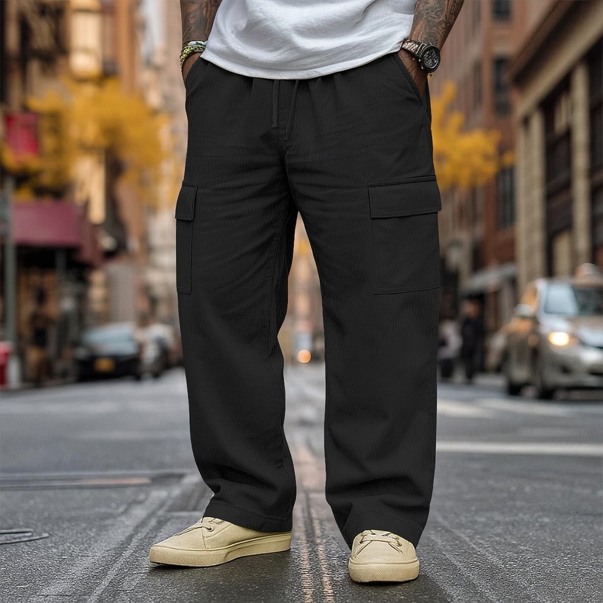 Per uomo Pantaloni di Lino Pantaloni Pantaloni Larghi Coulisse Elastico in vita Gamba Dritta Semplice Comodità Traspirante Lunghezza intera All'aperto Casuale Quotidiano Vacanza Moda Nero Bianco del 2025 a $30.99 –P5