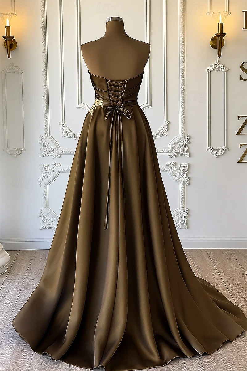 Corte A Cola de Corte Trajes de gala Vestidos de noche Corte Cenicienta Vestimenta formal Elegante Reluciente Estilo de Celebridad Sin Mangas Sin Tirantes Fiesta de jardin Boda Satén con Fruncido 2026 - $208.99 –P3