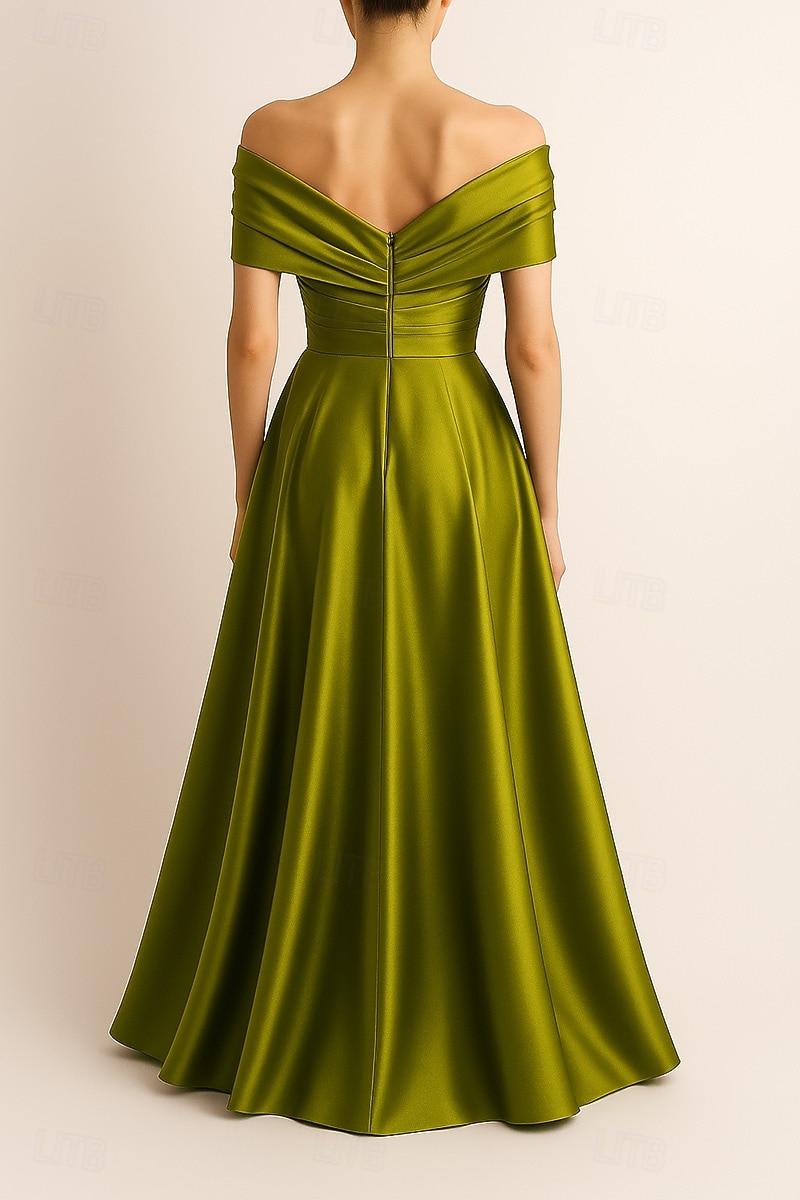 Ligne A Robe de Soirée Élégant Robe de soirée Formel Mariage Longueur au sol Sans manches Épaules Dénudées Satin Extensible avec Plis Froncé Fente 2025 de 2025 ? $154.99 –P3