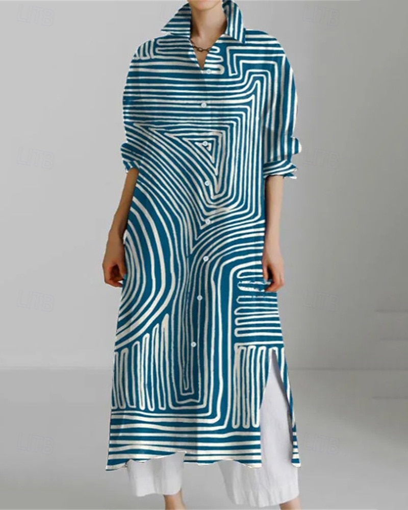 Femmes Robe Longue Maxi Robe Robe Chemise Robe Décontractée Robe Imprimée Mode Moderne Quotidien Week-end Coupe régulière Géométrique Fleur manche longue Col de chemise Jaune Rouge Bleu Kaki de 2025 ? $25.99 –P4
