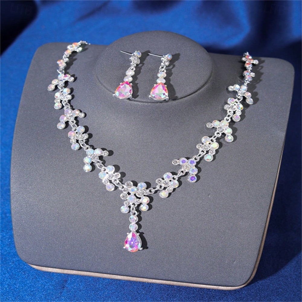 2026年 ジュエリーセット 2 グリーン ラインストーン 合金 1×ネックレス イヤリング 女性用 エレガント ヴィンテージ ファッション ビンテージ クラシック ジュエリーセット 用途 結婚式 パーティー バレンタイン  コレクション – $16.49 –P15