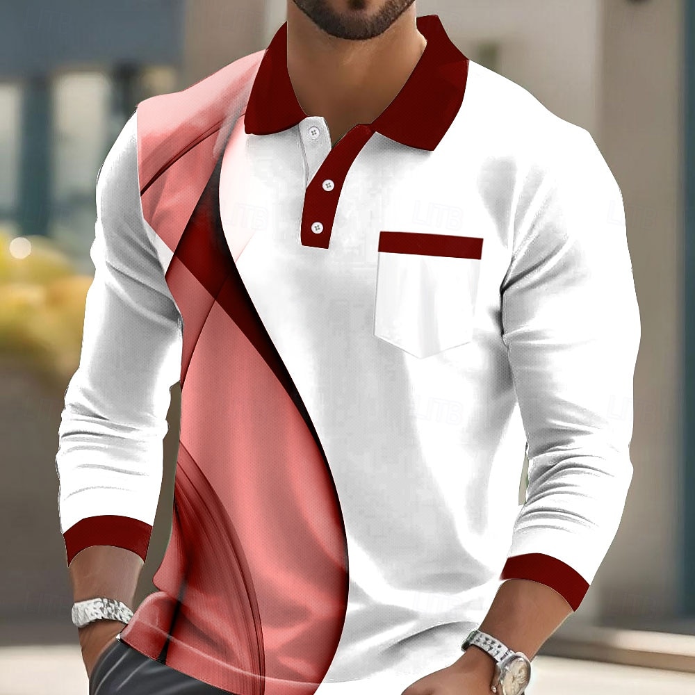 Homme Géométrique Polo manche longue Polos Revers Occasionnel Vêtement décontracté de travaile Athleisure Tenue quotidienne Avec Poches Impression 3D Boutons Printemps Automne Bleu Clair Noir Blanche de 2025 ? $21.99 –P6