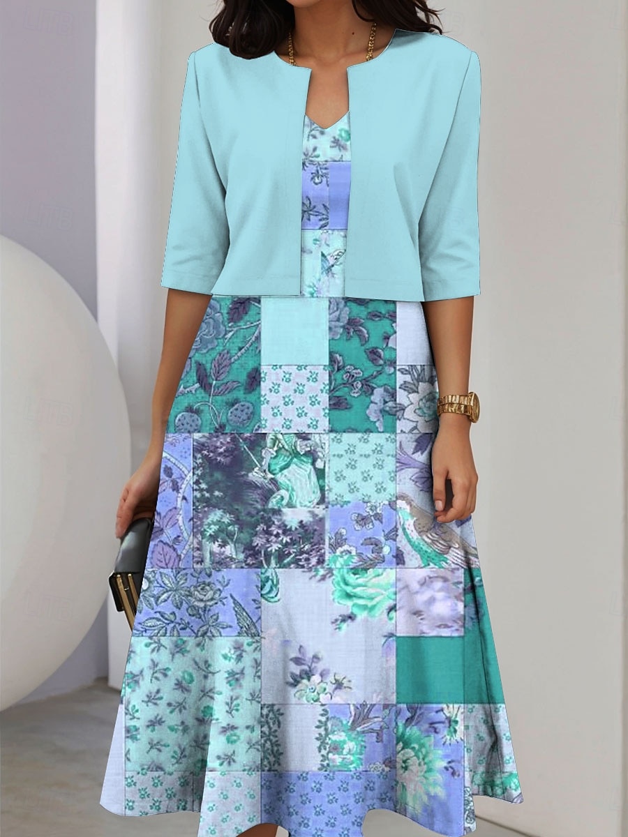 Femmes Robe Ensemble Robe trapèze Robe Midi Élégant Occasionnel Fleuri Graphique Patchwork Imprimé Robe Midi Demi Manches Col ras du cou Vacances Date Rose Claire Bleu Violet Été Printemps Coupe de 2025 ? $36.99 –P2