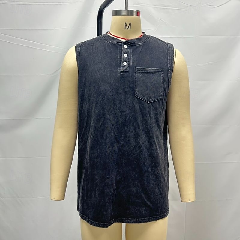 Herren Tank Top Weste Top Unterhemd Ärmellos Shirt Baumwolle Ärmellos Henley Sommer Einfarbig Mode Designer Basic Tasche Knöpfe Urlaub Street Ausgehen Schwarz Hellgrün Rosa Top Tee für Männer 2025 - $22.99 –P4