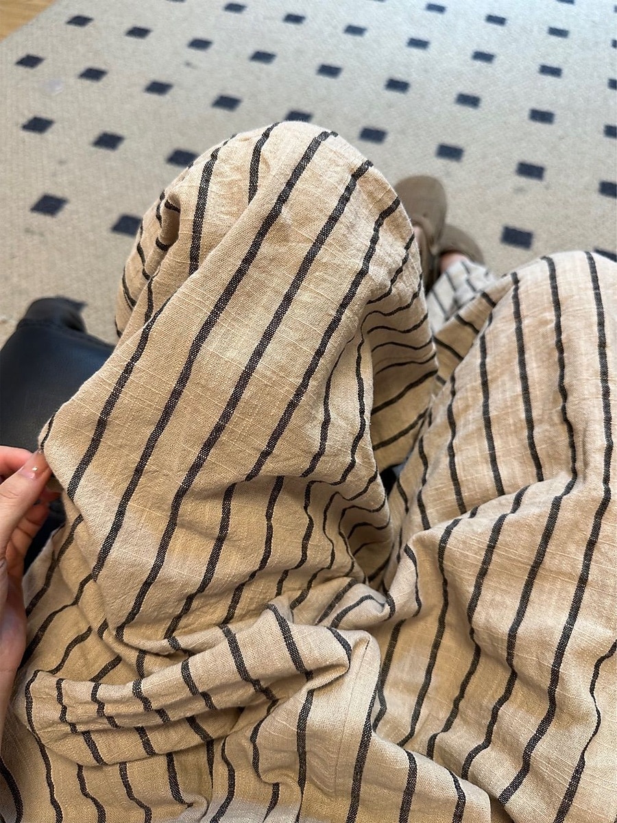 pantaloni culottes in misto lino da donna, gamba larga, stile etnico vintage, lunghezza intera, vita media, a righe, comodi, traspiranti, anelastici, per le vacanze, per la casa, tutti i giorni, beige del 2025 a $43.99 –P2