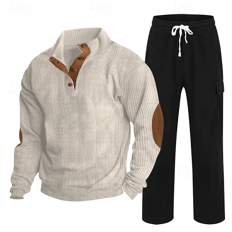 Per uomo Maglia Tuta da Ginnastica Set di abiti Collo alla coreana All'aperto Quotidiano Sportivo Coulisse Tasca Blocco di colori Nero Blu marino Marrone Poliestere Velluto a coste Abbigliamento del 2026 a $55.99 –P4