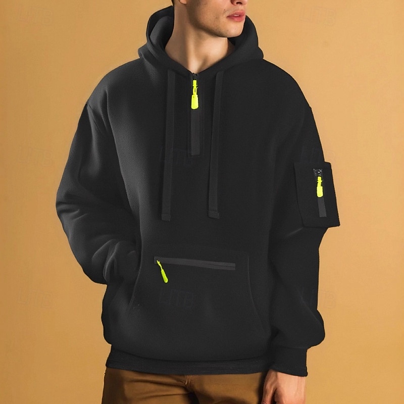 Herren Kapuzensweatshirt Viertelreißverschluss Kapuzensweatshirt Fleece Kapuzensweatshirt Schwarz Weiß Marineblau Khaki Hellgrau Mit Kapuze Einfach Tasche Sport & Outdoor Täglich Ferien Polyester 2026 - $29.99 –P9