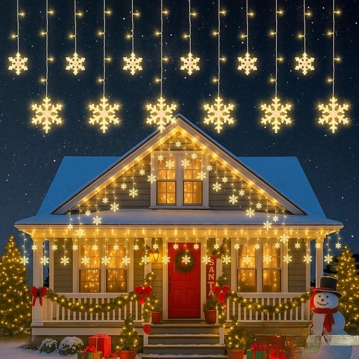 12 fot/3,5 m snøfnugg gardin nattlys usb-drevet 8 moduser istapp fe string lys til jul bryllup ferie hage innendørs utendørs fest dekorasjon 2025 - $13.49 –P1
