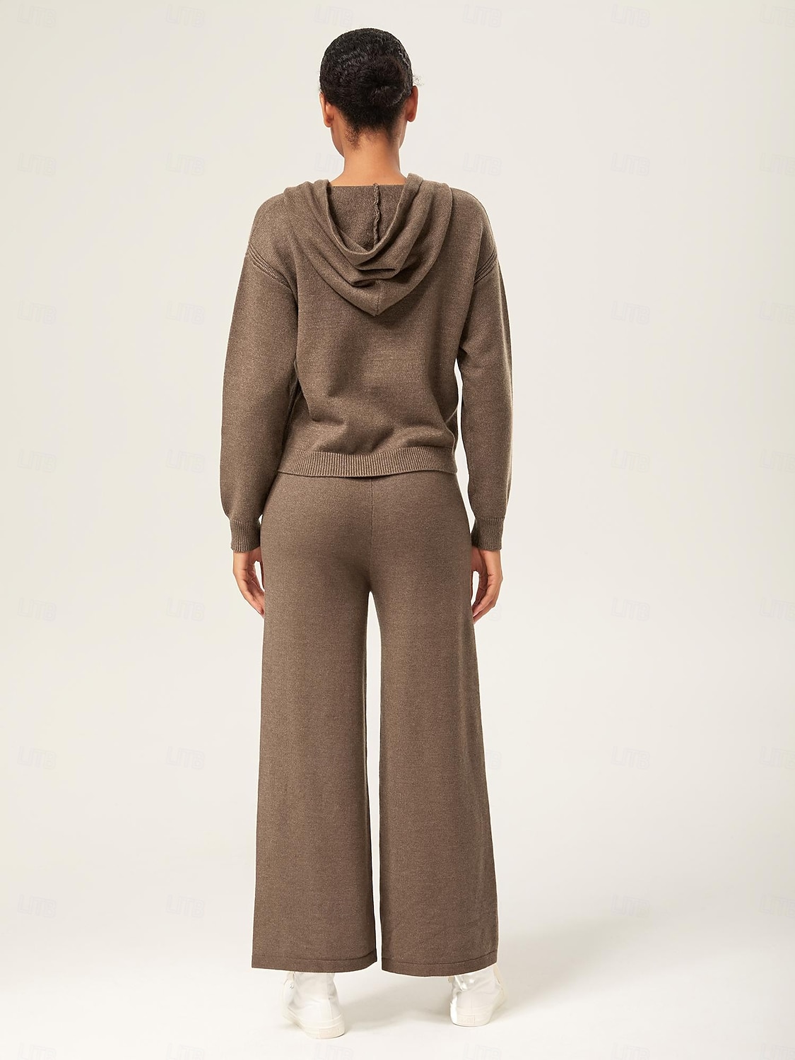 pantaloni da donna in maglia color caffè con gamba dritta, elastico in vita, tasca applicata, casual, eleganti, comodi, quotidiani, autunno del 2025 a $72.99 –P1