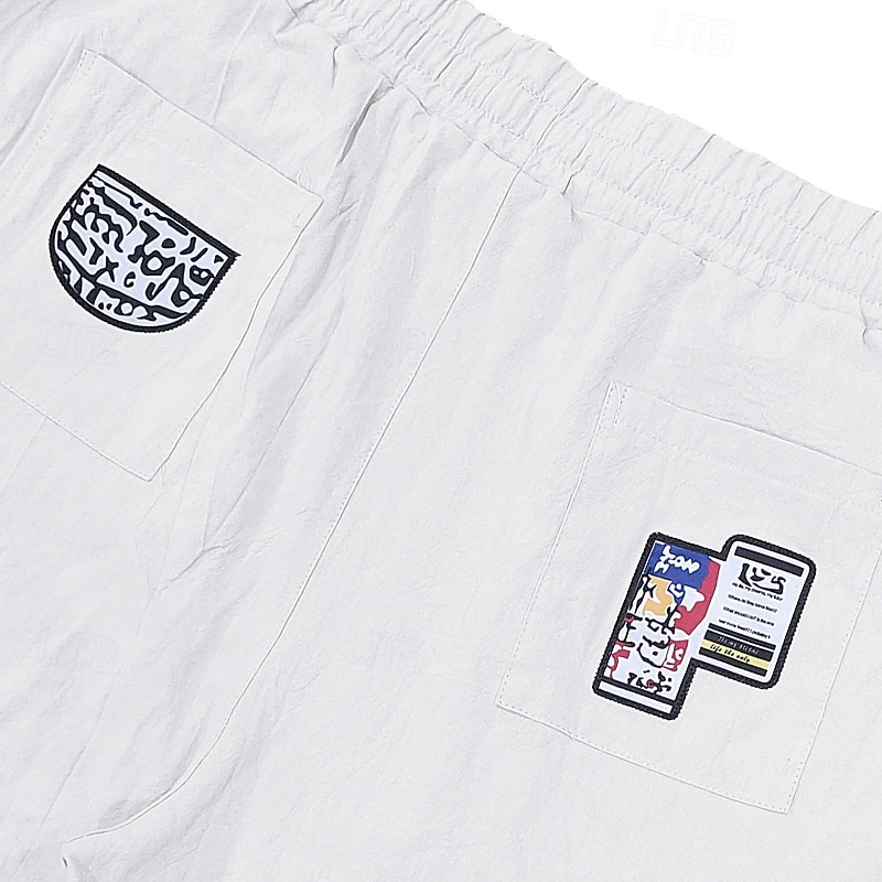 Homens Calças de linho Calças Calça verão Calças largas Com Cordão Cintura elástica Bolso Com Zíper Tecido Conforto Respirável Comprimento total Casual Diário Feriado Férias Moda Preto Branco Sem de 2025 por $23.99 –P3