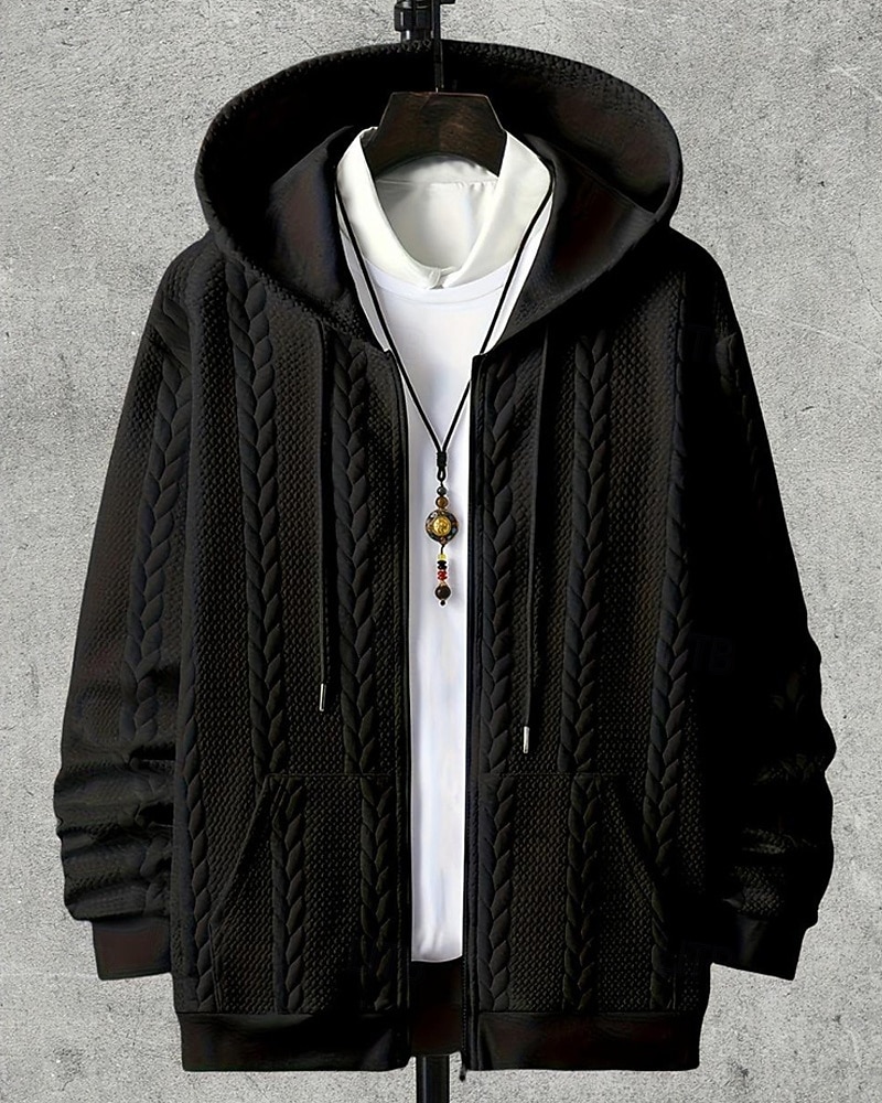 Herren Kapuzensweatshirt Vollreißverschluss-Kapuzensweatshirt Schwarz Weiß Mit Kapuze Einfach Jacquard Tasche Gerippt Strukturiert Sport & Outdoor Täglich Ferien Polyester Streetwear Basic Lässig 2026 - $31.99 –P3
