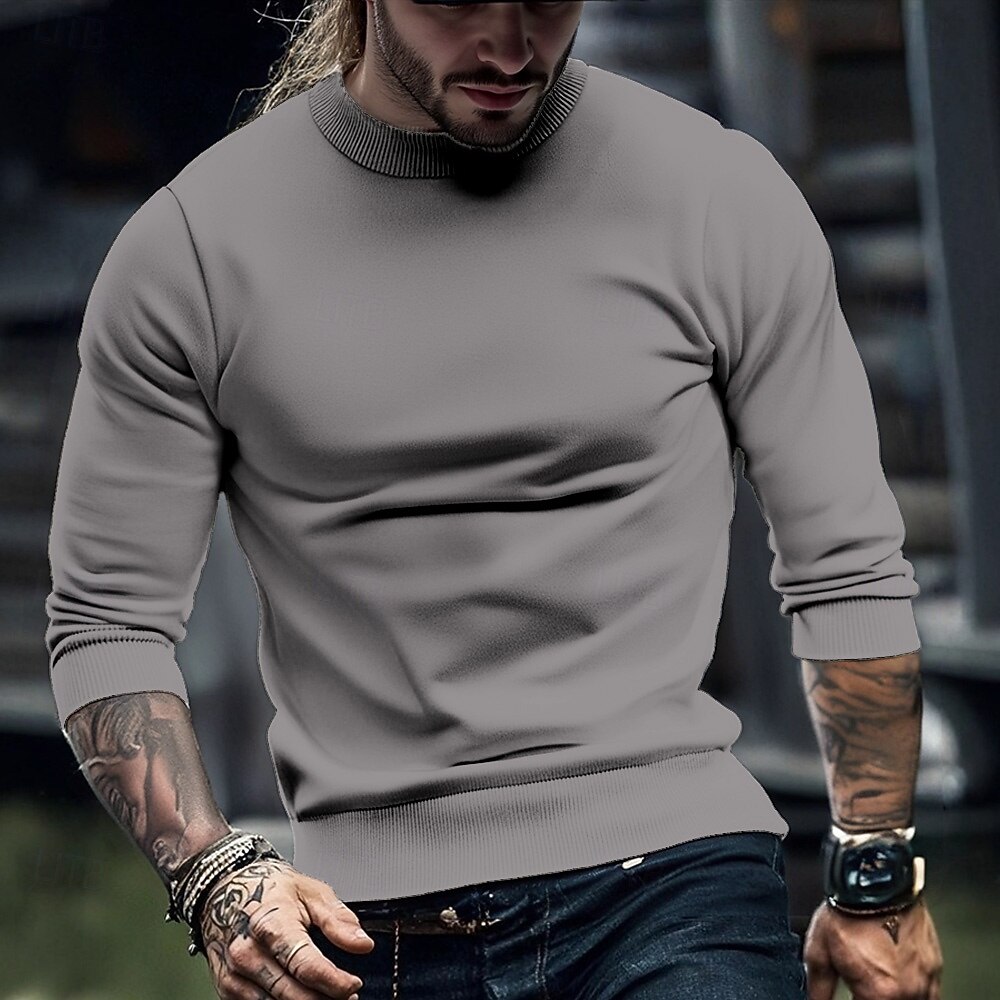 Voor heren Trui Gebreide trui Geribd breien Normale tops Gebreid Effen Hoge nek Modieus Basic Vakantie Alledaagse kleding Kleding Herfst Winter Rood Marineblauw S M L 2026 - $26.99 –P10