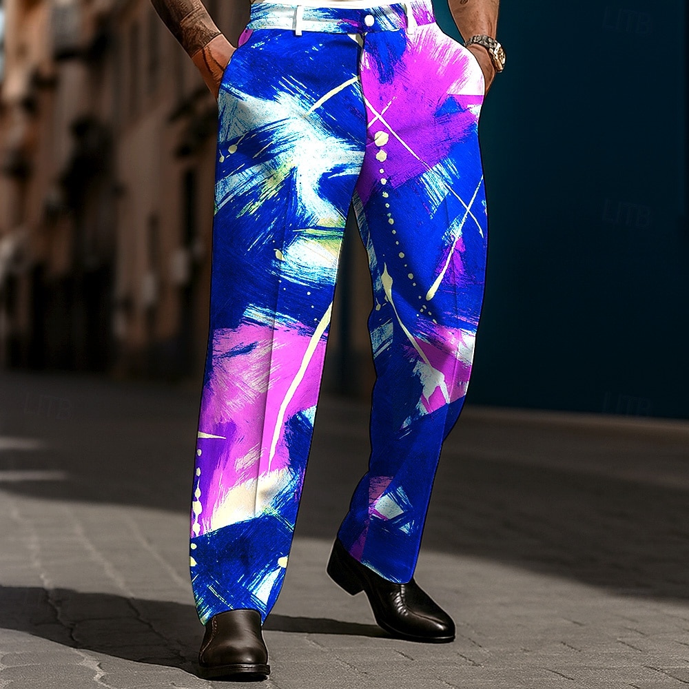 Herre Geometrisk Gradientfarge Abstrakt kunst Dressbukser Bukser Medium Midje Fritid Ferie Gateklær Avslappet passform med flate kjoler foran og sidelommer Vår Høst 3D-utskrift Hvit Blå Brun 2025 - $29.99 –P5