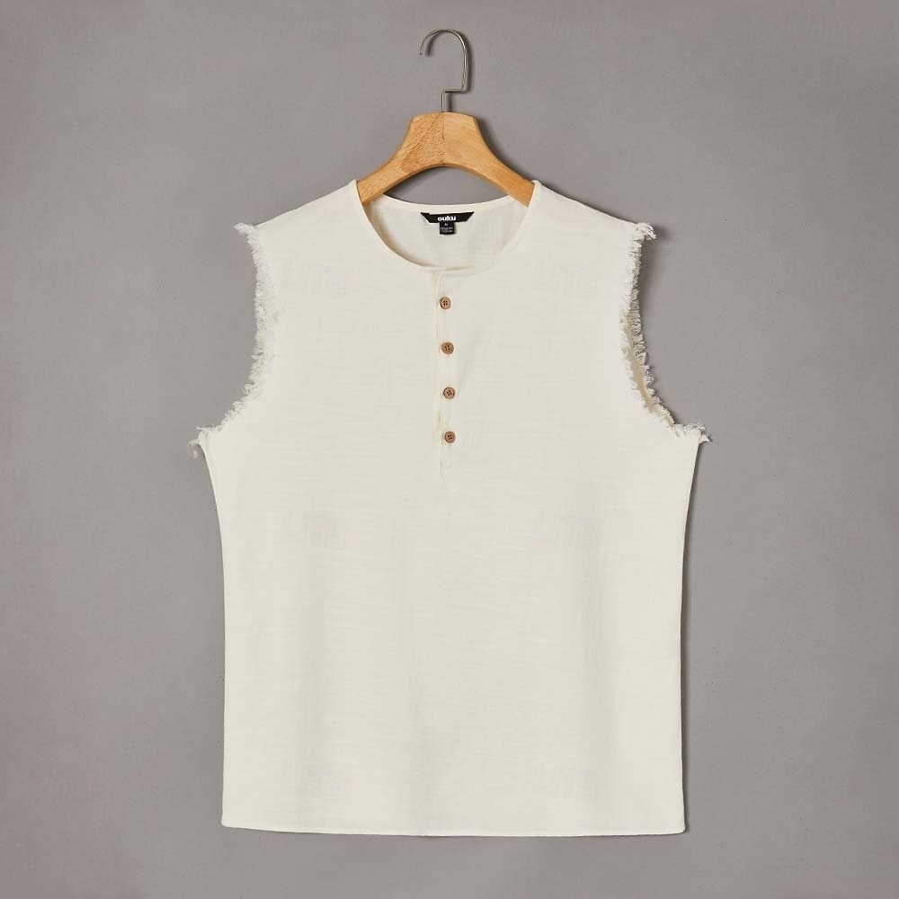 Pánské Bavlněná lněná košile Tričko Henley Vesta Top Bez rukávů Henley Léto Bez vzoru Módní Designové Cikánské Knoflíky Dovolená Ležérní Jdeme ven Světle modrá Černá Bílá Top tričko pro muže 2026 - BHD 7.02 –P6