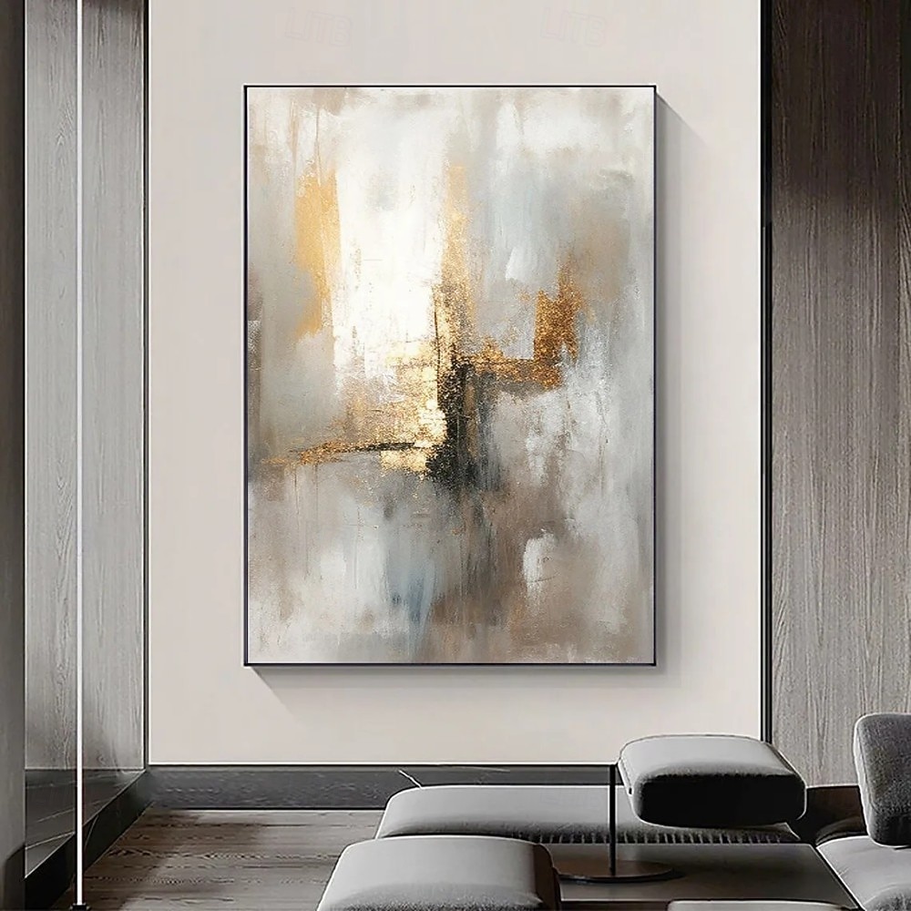 Peinture à l'huile beige dorée faite à la main sur toile, texture abstraite, affiches décoratives, grand art mural, images en feuille d'or, décoration moderne pour la maison, le salon, le bureau, de 2026 ? $41.99 –P6