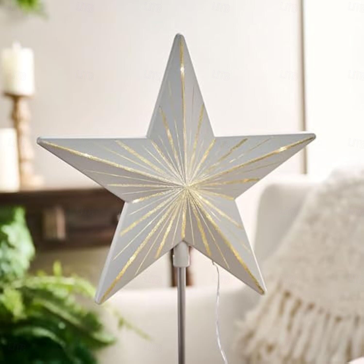 Topo de árvore de Natal estrelado, topo de árvore de gengibre, topo de árvore de resina de 5 pontas, estrela com temporizador automático, serve para todos os tamanhos de árvores, presente elegante para decoração de casa, feriado, mágica e festa de 2025 por $24.99 –P8