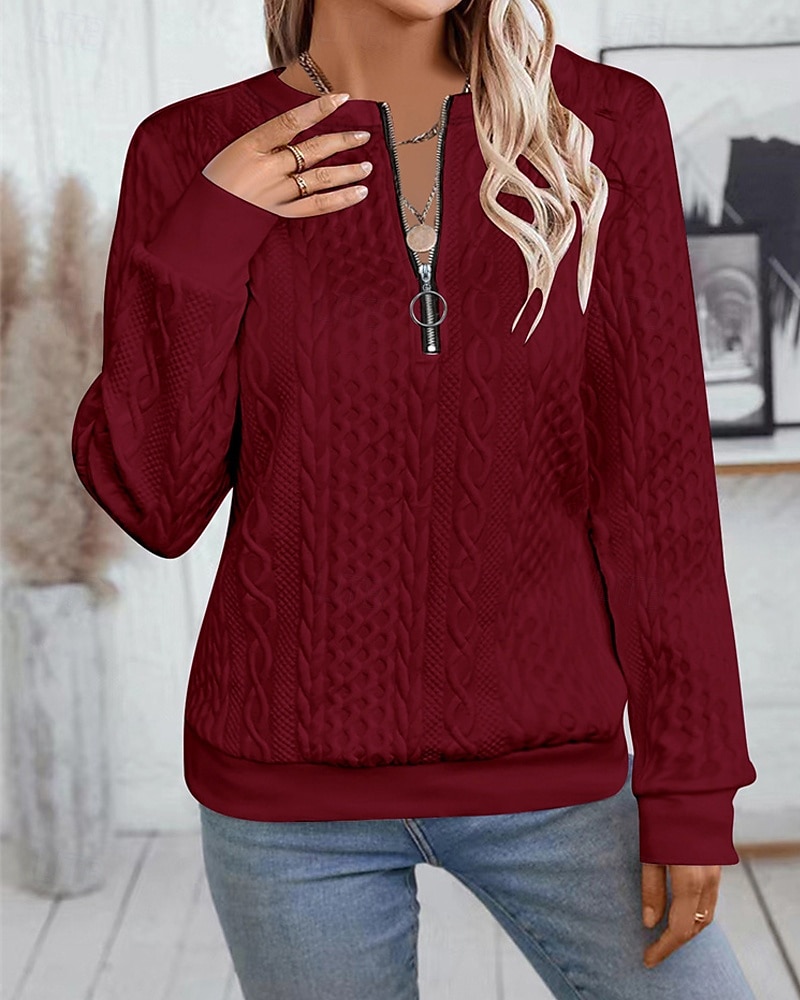 Per donna Felpa con texture Felpe Felpe con cerniera Semplice Streetwear Casual Comodo Manica Lunga Collo Alto Top Regolari Streetwear Ferie Uscire Zip a un quarto Bianco Rosa Vino Rosa scuro Blu del 2025 a $22.99 –P12