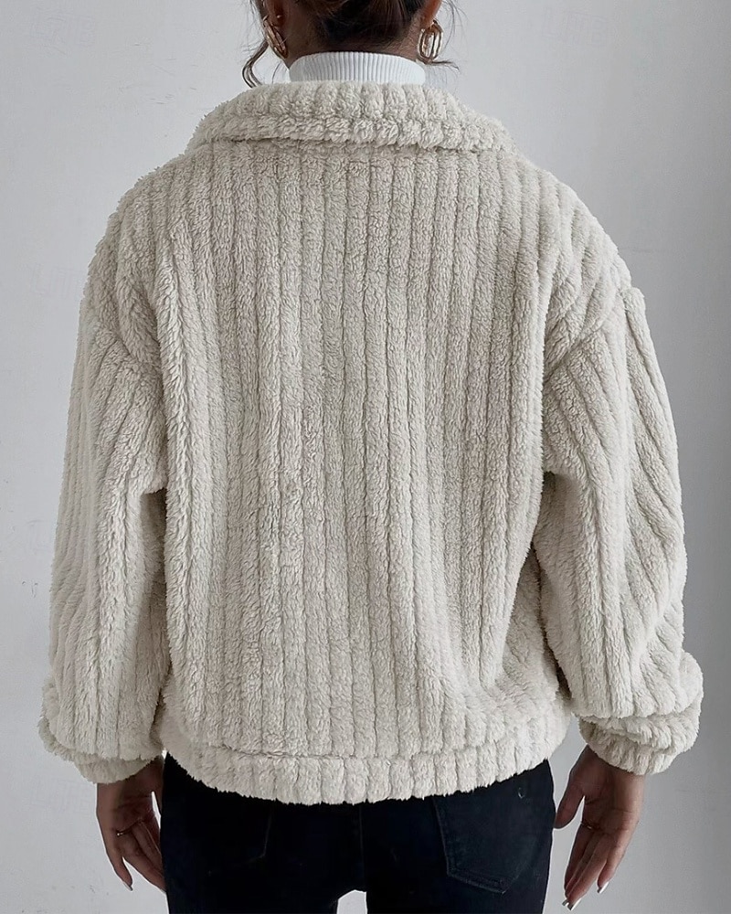 Dame Vinterfrakk Fleece-jakke Hold Varm Bekvem Lomme Knapper Mote عادي Ut på byen Helg Enkeltkneppet Normal Aftæpning Normal Langermet Yttertøy Svart Brun Mørkegrå Vinter 2025 - $24.99 –P15