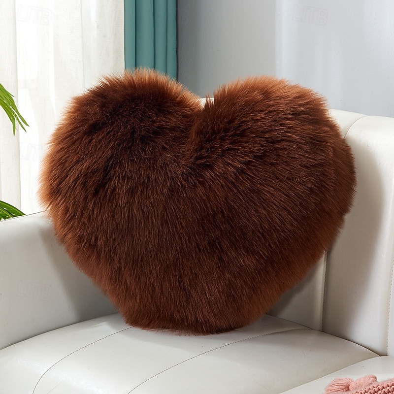 Valentine's Day Wine Red and Gray Heart-Shaped Pillow, Faux Fox Fur Decorative Cushion, Soft Fluffy Throw Pillow for Sofa, Chair, Bed, Living Room, Plush Home Decor Accent 2026 - $20.99 –P21