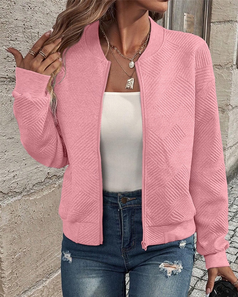 Per donna Giacca Casual Confortevole Traspirante Cerniera Tasca Moda Moderno Casual Semplice Uscire Weekend Cerniera Regolare Collo alla coreana Vestibilità regolare Manica Lunga Capispalla Nero del 2025 a $23.99 –P1
