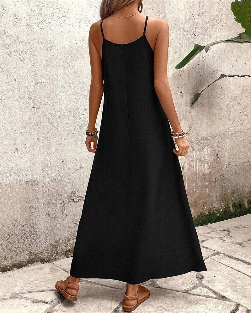 Women's Long Dress Maxi Dress Summer Dress Slip Dress Fashion Modern Daily Beach Weekend Regular Fit Leaf Tropical Sleeveless V Neck Black Summer Spring 2026 - $21.99 –P2