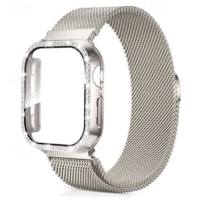 Milánói hurok Kompatibilis valamivel Apple Watch óraszíj 38mm 40mm 41mm 42mm 44mm 45mm 49mm Case-szal Csillogás Bling Diamond Rozsdamentes acél Csere óraszíj mert iwatch Ultra 2 Series 9 8 7 SE 6 5 4 2025 - $11.99 –P5