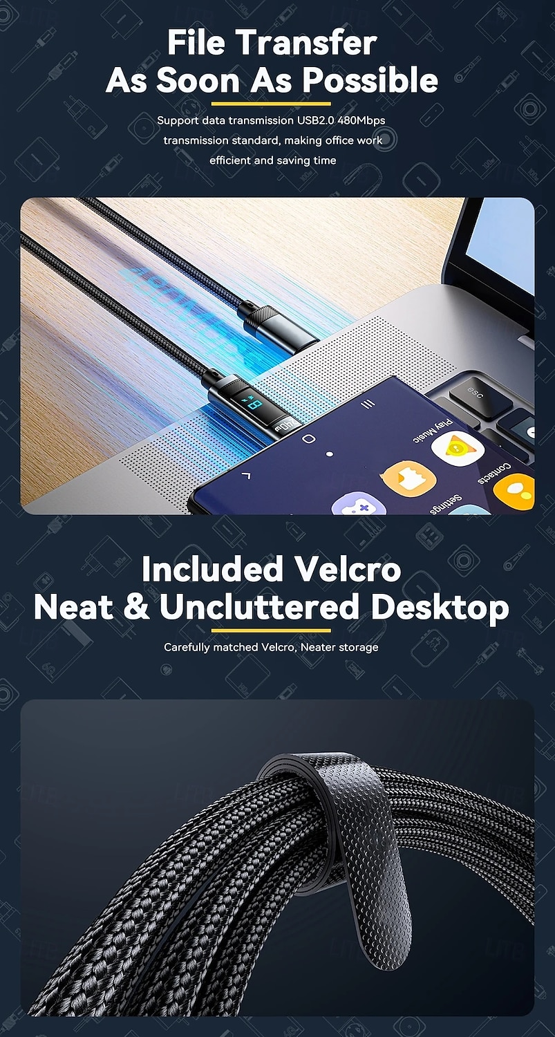 240 W-os USB-C - USB-C kábel, 100 W-os PD 3.1 gyorstöltő töltőkábel MacBook Pro-hoz, Xiaomi-hoz, Samsung laptophoz, Essagerhez 2025 - $15.99 –P9