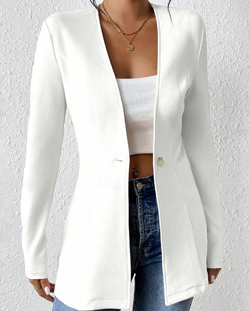 Mujer chaqueta Cómodo Botones Moda Plano Noche Fin de semana Botonadura Simple Regular Escote en Pico Ajuste regular Manga Larga Ropa de calle Negro Blanco Vino Otoño 2025 - $26.99 –P4