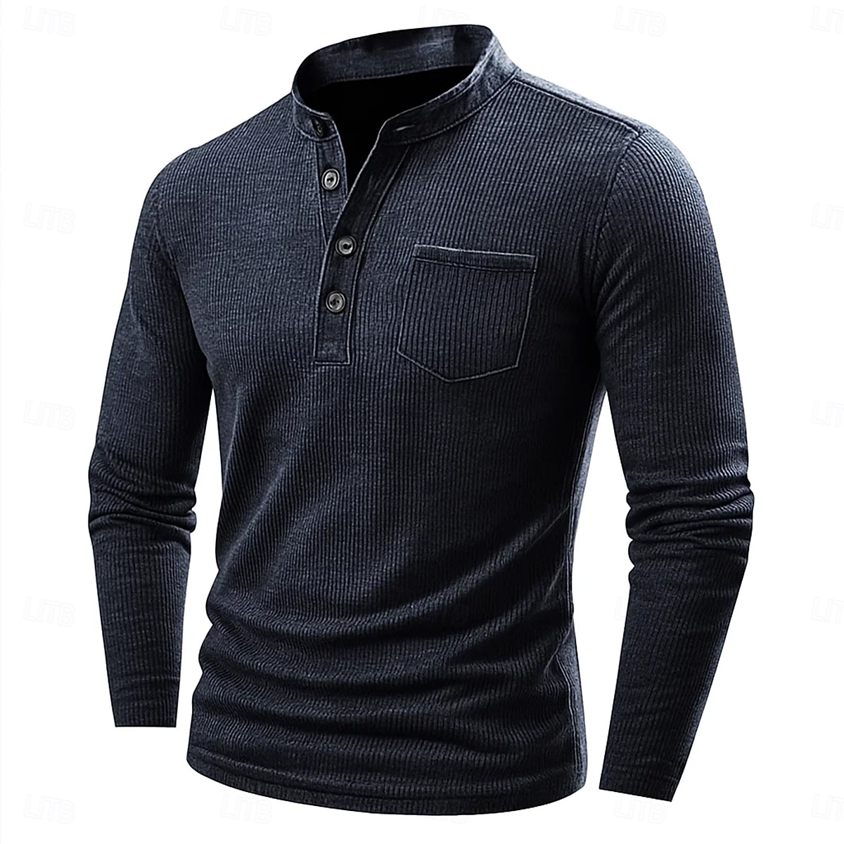 Herren T Shirt Geripptes Strick-T-Shirt Langarm Henley Ganzjahres Einfarbig Traditionell / Vintage Lässig Tasche Outdoor Heim Sport & Outdoor Marineblau Blau Braun Top T-Shirt für Herren 2025 - $23.99 –P6
