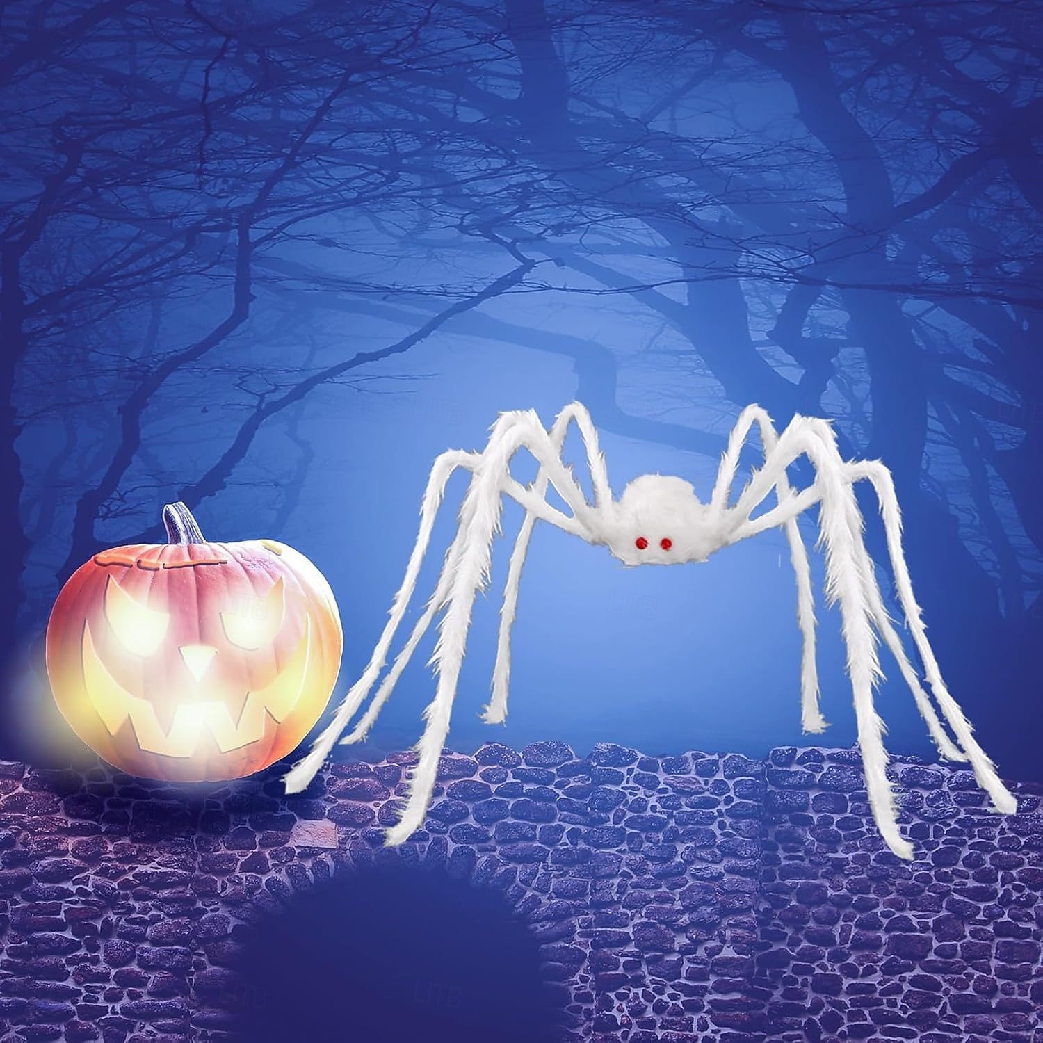 gigantisk halloween hårete edderkopp realistisk skummel hvit edderkopp rekvisitter dekorasjon for innendørs og utendørs dekorasjon 2025 - $9.49 –P7