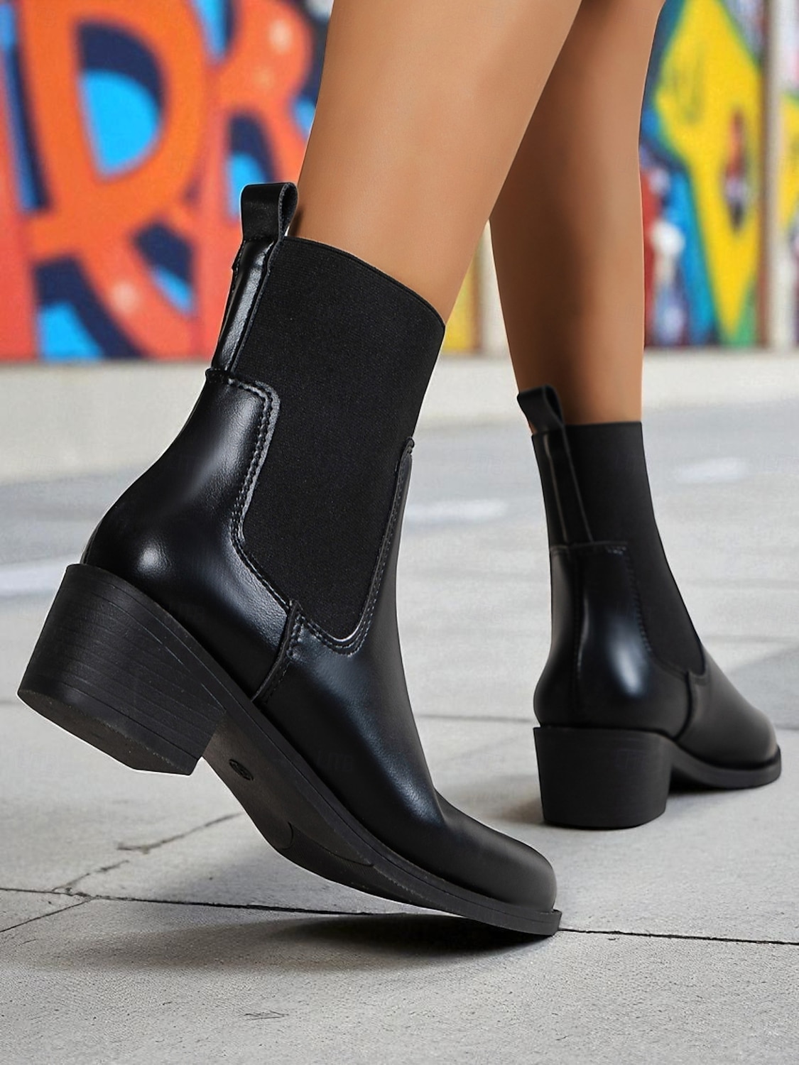 Bruna chelsea-stövlar i konstläder för dam – elastiska slip-on-stövlar med låg klack för daglig pendling, höstkläder och vardagskläder i stan 2025 - $34.99 –P3