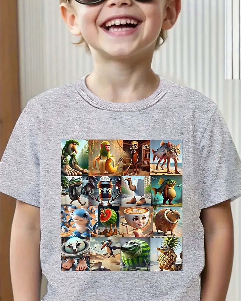 2025年 男の子用おもしろイタリアンブレインロットグラフィックTシャツ - 軽量で伸縮性のある生地を使用した軽量ストレッチTシャツ。4～12歳向け。普段使いにぴったりのカジュアルTシャツ。 &誕生日パーティーの衣装、子供用夏シャツ、遊び心のある子供用アプリ  コレクション – $11.99 –P3