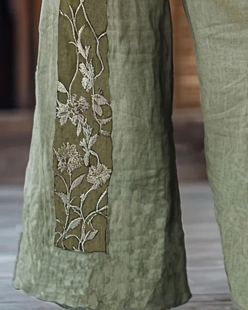 Femmes Jambe large Pantalons Pantalon palazzo ancien Boho Longueur complète Taille haute Fleur Taille Élastique Impression Respirabilité Confortable Rue Tenue quotidienne Sortir Vert Printemps Automne de 2025 ? $19.99 –P3