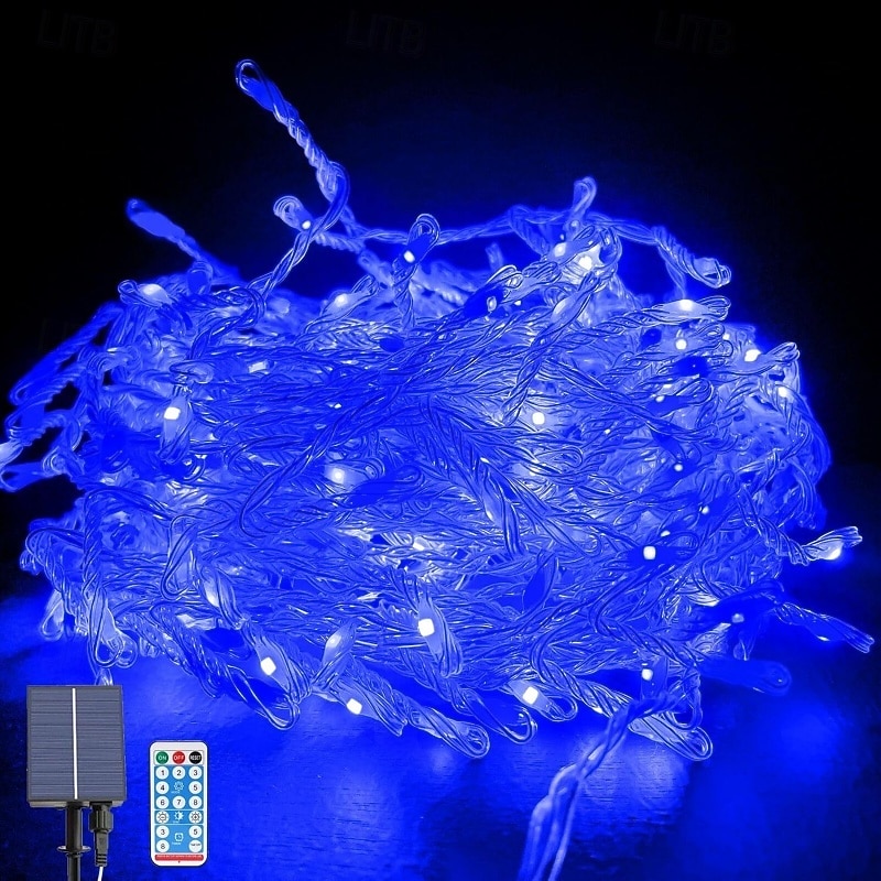 Luci a stringa da 10 m, 370 LED, 1 set di staffe di montaggio, 1 set di luci natalizie bianche calde, bianche fredde, blu, solari, per matrimoni, alimentate a energia solare del 2025 a $30.99 –P1