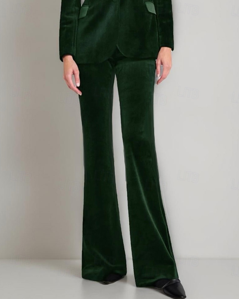 Tuta / Completo Pantalone Abito da cerimonia per signora Elegante Colletto a Camicia Lunghezza al pavimento Velluto Chiffon Elasticizzato Manica Lunga con Bottoni Tinta unita 2025 del 2025 a $69.99 –P7