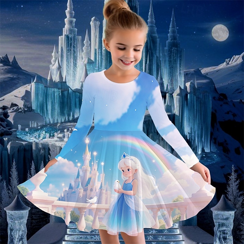 Tyttöjen 3D Piirretty Mekko Pitkähihainen Kesä Kevät Loma Päivittäin Pyhäpäivä Prinsessa Kaunis Makea Lapset 4-12 vuotta Rento mekko A linjainen mekko Polvipituinen Normaali 2025 - $16.99 –P1