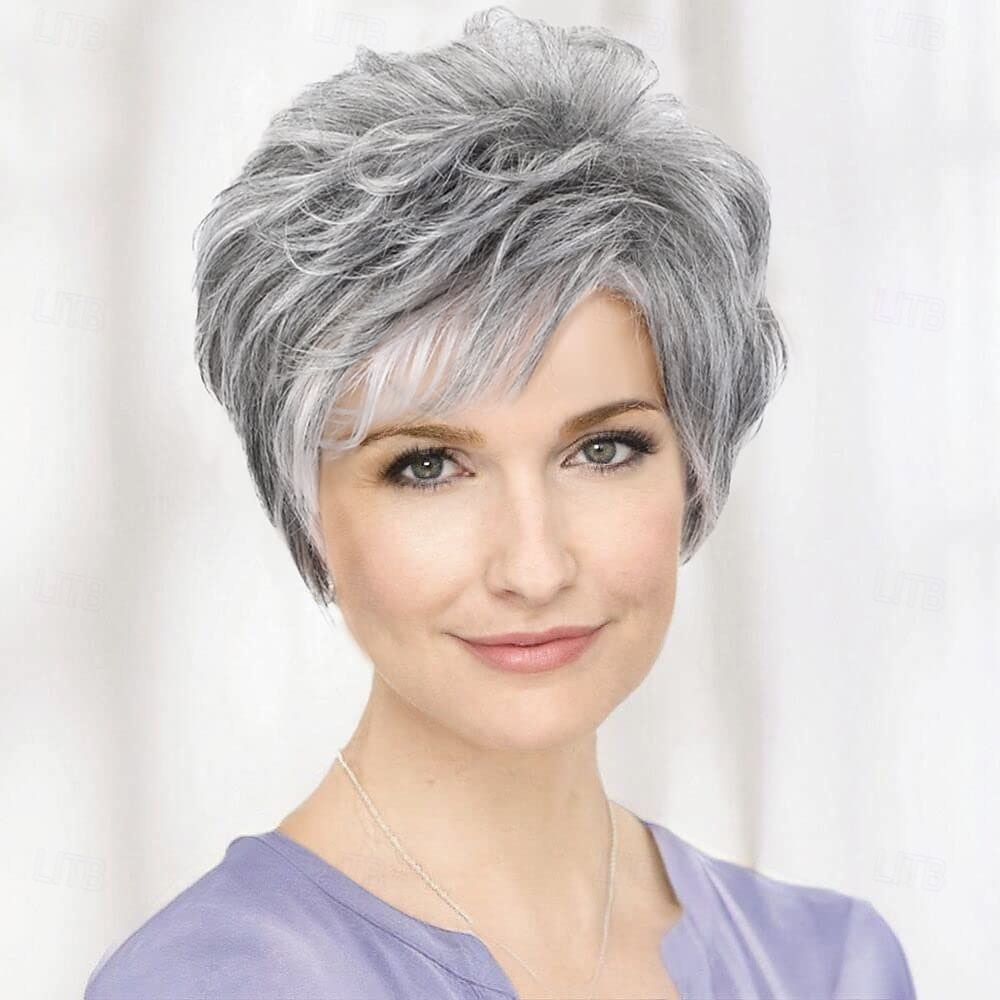 Short Silver Grey Hair Wigs for Women Blend Pixie Cut Wig With BangNatural Daily Use Hair 2026 - $23.99 –P7