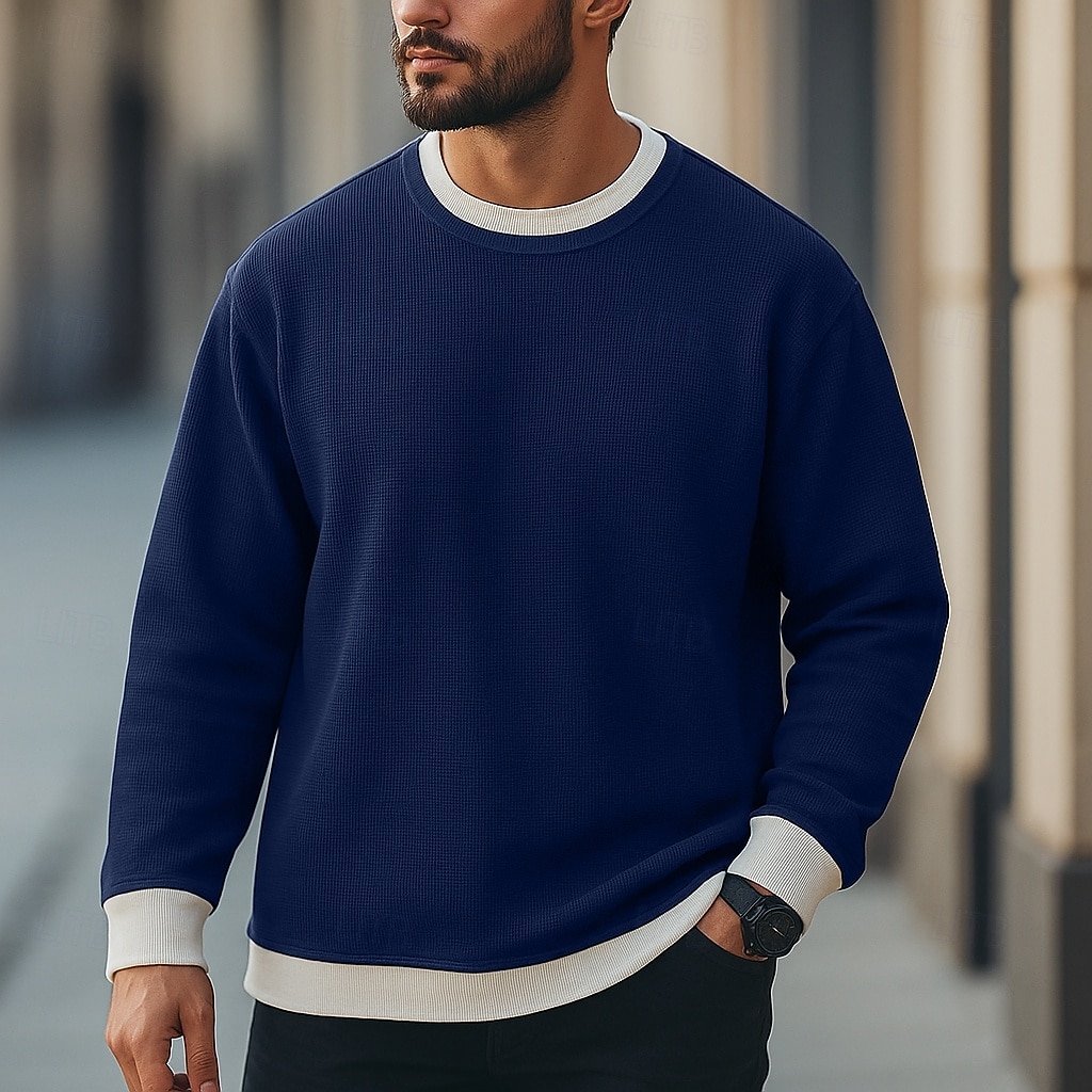 Per uomo Maglietta Waffle Felpa Pullover Maglietta Camicia a Maniche Lunghe Manica Lunga Girocollo Autunno Primavera & Autunno Semplice Moda Designer Essenziale Moda Finto due pezzi Vacanza del 2025 a $25.99 –P6
