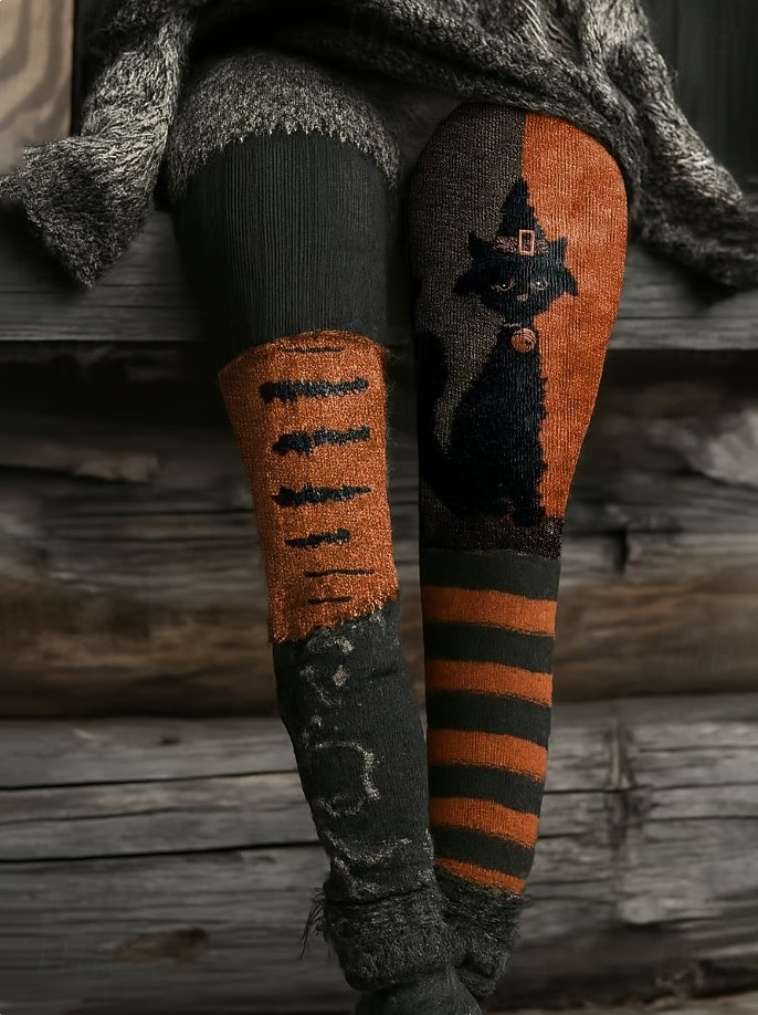 Leggings pentru femei de Halloween vacanță modă vintage lungime completă pantaloni cu talie înaltă grafică cu craniu și pisică imprimare moale respirabilă elastică pentru exterior vacanță stradă gri 2026 - $24.99 –P4