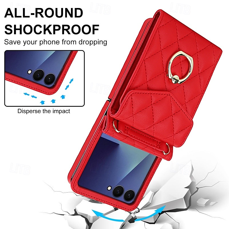 телефон Кейс для Назначение SSamsung Galaxy Z-флип 7 Z-флип 6 Z Flip 5 Z Flip 4 Кейс на заднюю панель с ремешком на запястье Разъем для карты Кольцо Пряжка Ретро ТПУ Кожа PU 2026 - $28.99 –P3