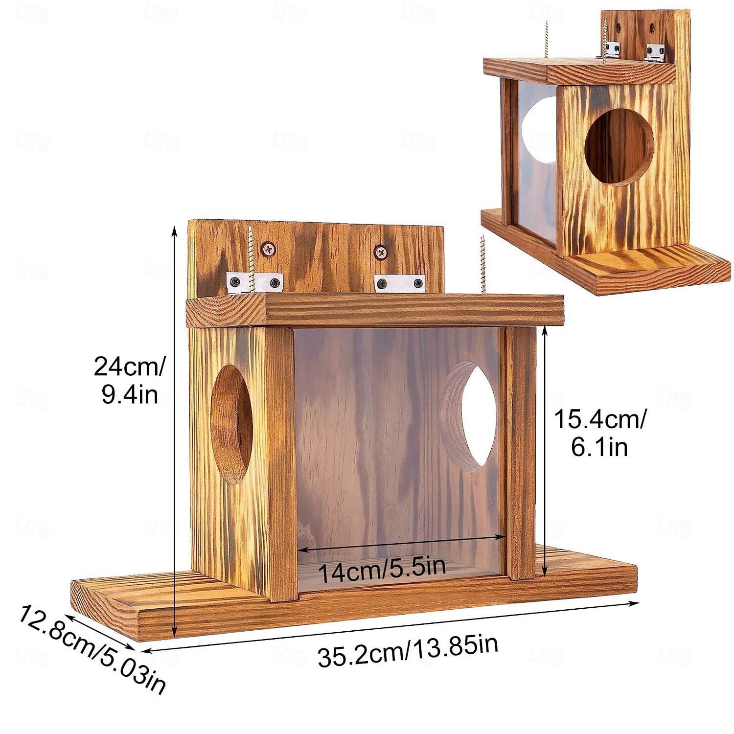 Mangeoire à écureuils, cantine à écureuils murale en bois robuste pour jardin, boîte d'alimentation pour écureuils en rondins d'extérieur résistante à l'humidité pour jardin, arbre de 2025 ? $38.99 –P9