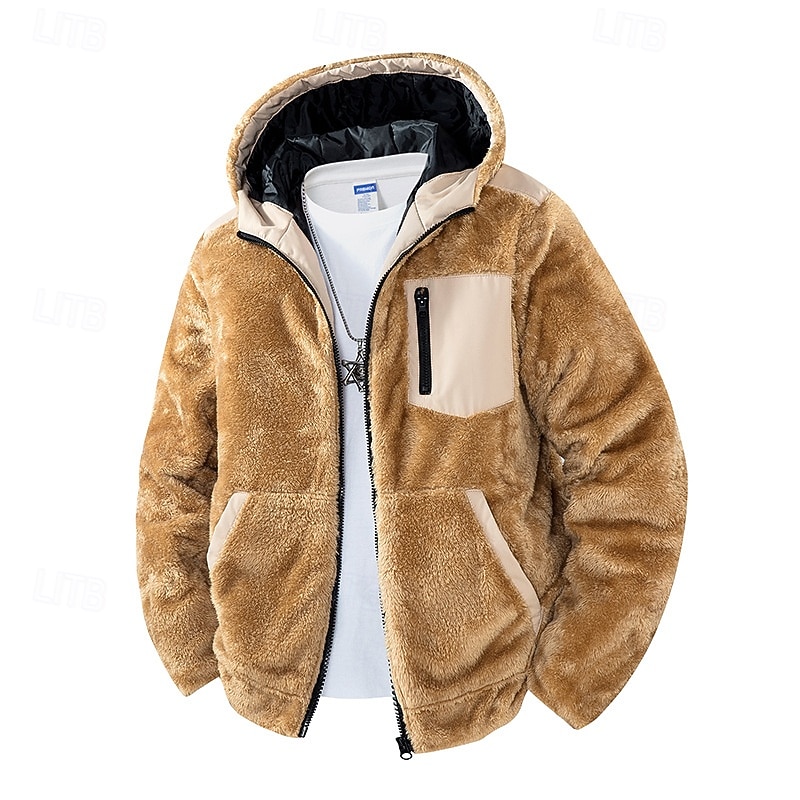 Herre Fleece-jakke Hettejakke Formell Hjem Hold Varm Lomme Med hette Høst Vinter Helfarge Mote Daglig Skjortekrage Kort Svart Kakifarget kaffe Jakker 2025 - $39.99 –P1